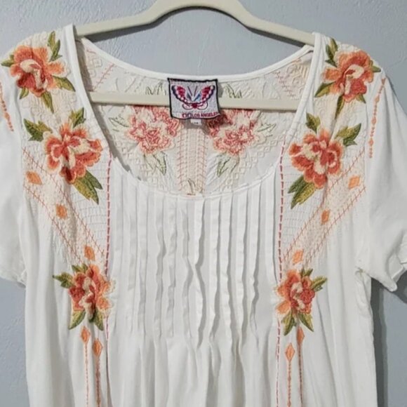 Johnny Was Boho Peasant White & Peach Floral Embroidered Tunic Size M - Picture 3 of 8